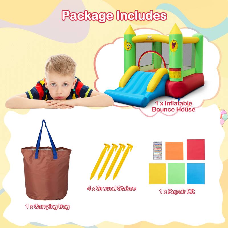 Gymax Inflatable Bounce House w/ Slide Jumping Area & Basketball Hoop