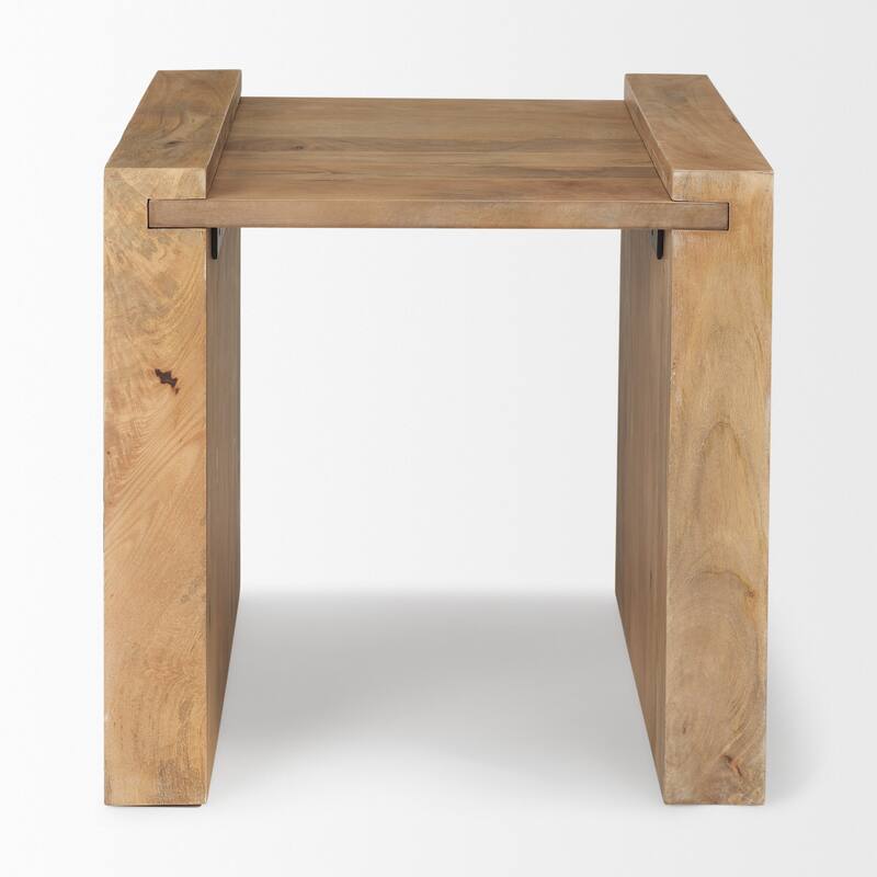 HomeRoots 22" Natural and Brown Solid Wood and Wood Tray Table - 22.00 in. x 22.50 in. x 23.00 in.
