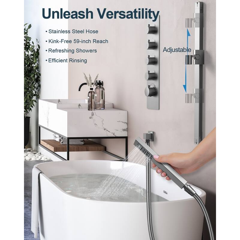 GRANDJOY Luxury Shower Faucets 22" LED Ceiling Mount Rainfall Shower Head System with 6 Body Jets