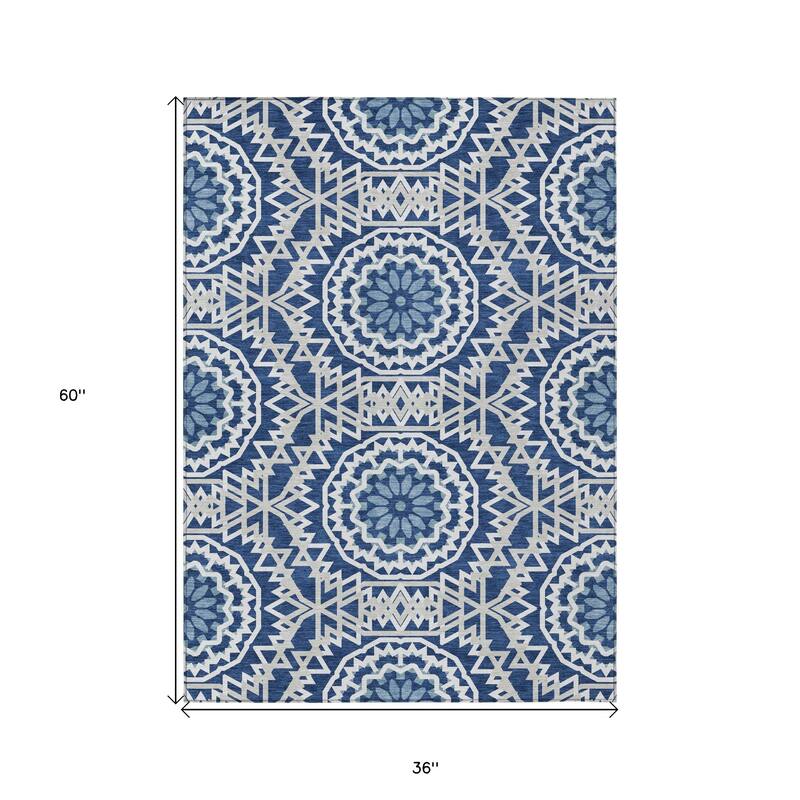 HomeRoots Floral Medallion Transitional Rectangle Outdoor Rug