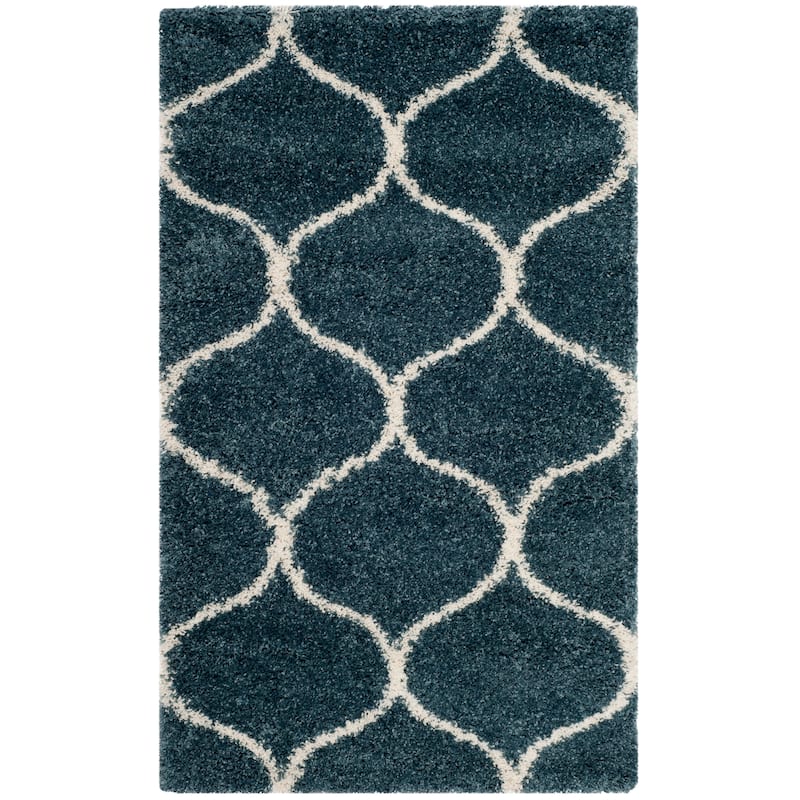 SAFAVIEH Hudson Shag Pushpa Trellis 2-inch Thick Area Rug - 2' x 3' - Slate Blue/Ivory