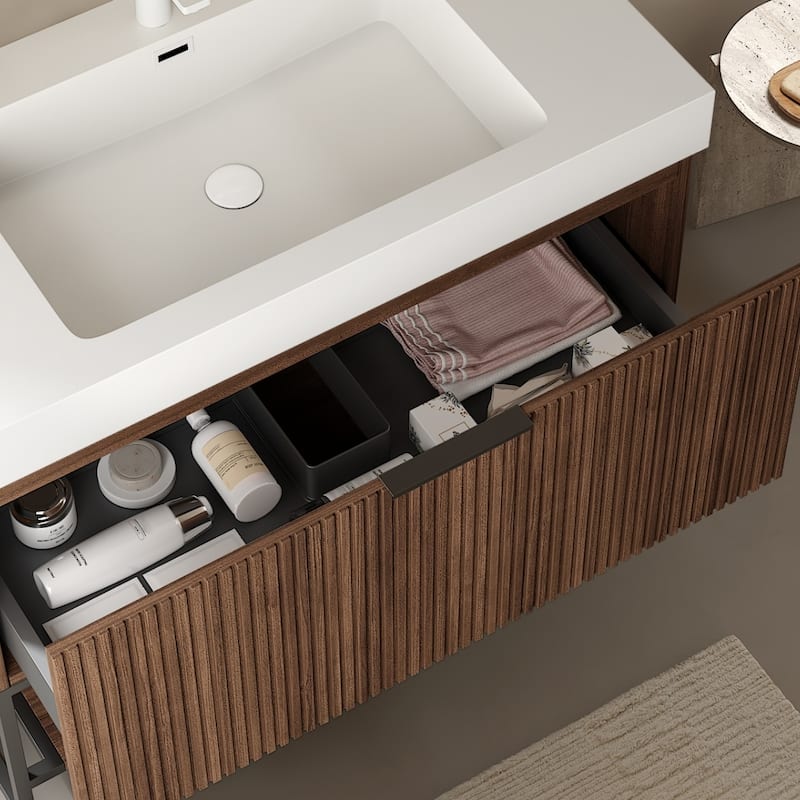 GDFStudio - Modern Integrated Rectangular Undermount Basin, WITHOUT Drain and Faucet