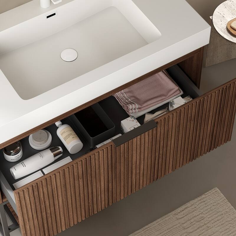 GDFStudio - Yolan Freestanding Wood Bathroom Cabinet with Open Towel Shelf, WITHOUT Basin