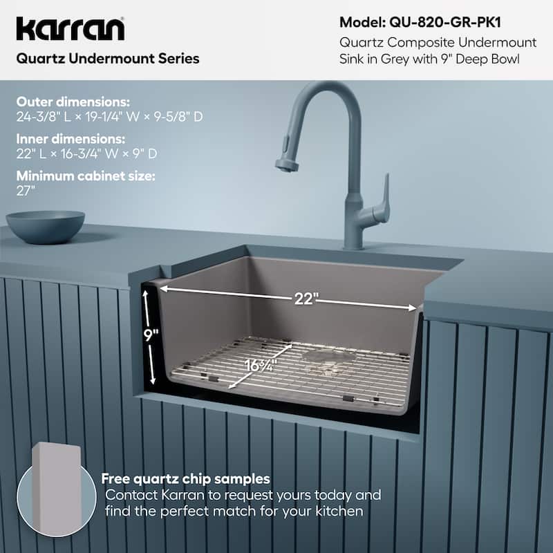 Karran Undermount 24.38 in Single Bowl Quartz Kitchen Sink Kit