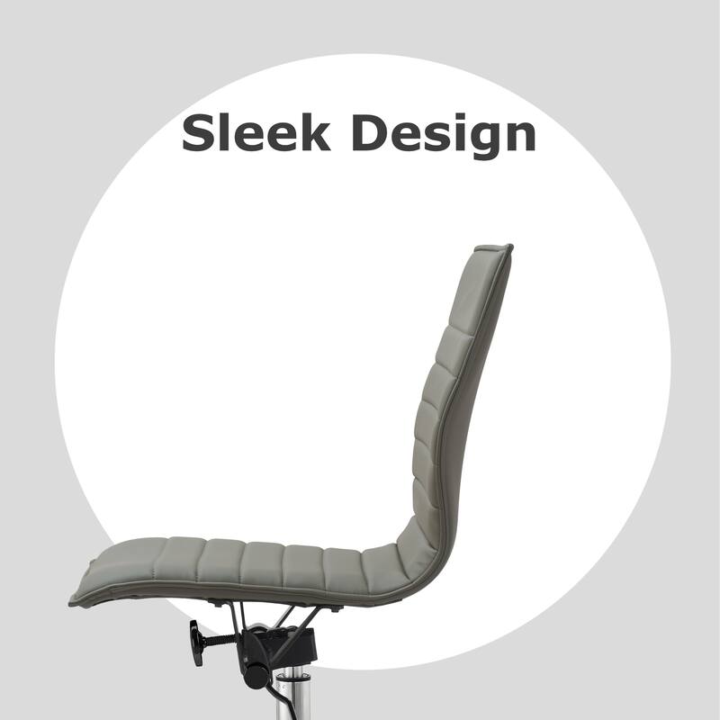 Set of 2 Modern Office Chairs, Upholstered PU Leather Ribbed Armless Mid Back with Metal Frame, Adjustable Height, Tilt
