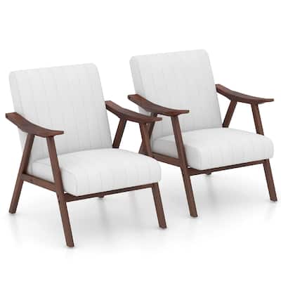 Gymax Set of 2 Accent Chair Leathaire Leisure Armchair w/ Rubber Wood