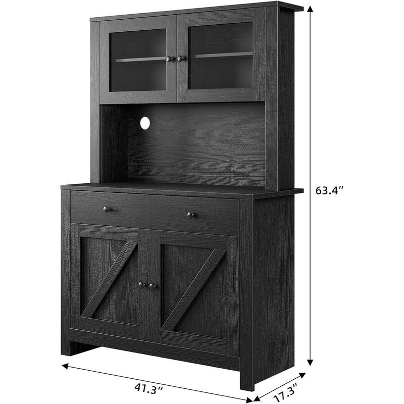 Freestanding Kitchen Pantry Cabinet with Microwave Stand & Buffet Cupboard, Adjustable Shelves for Dining Room