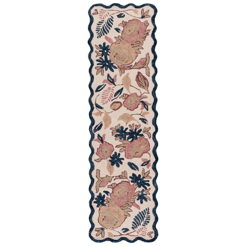 SAFAVIEH Handmade Jardin Thurayya Floral Wool Rug - 2'3" x 8' Runner - Ivory/Blue