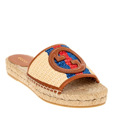 Gucci Interlocking G Raffia Slides - Multicolor