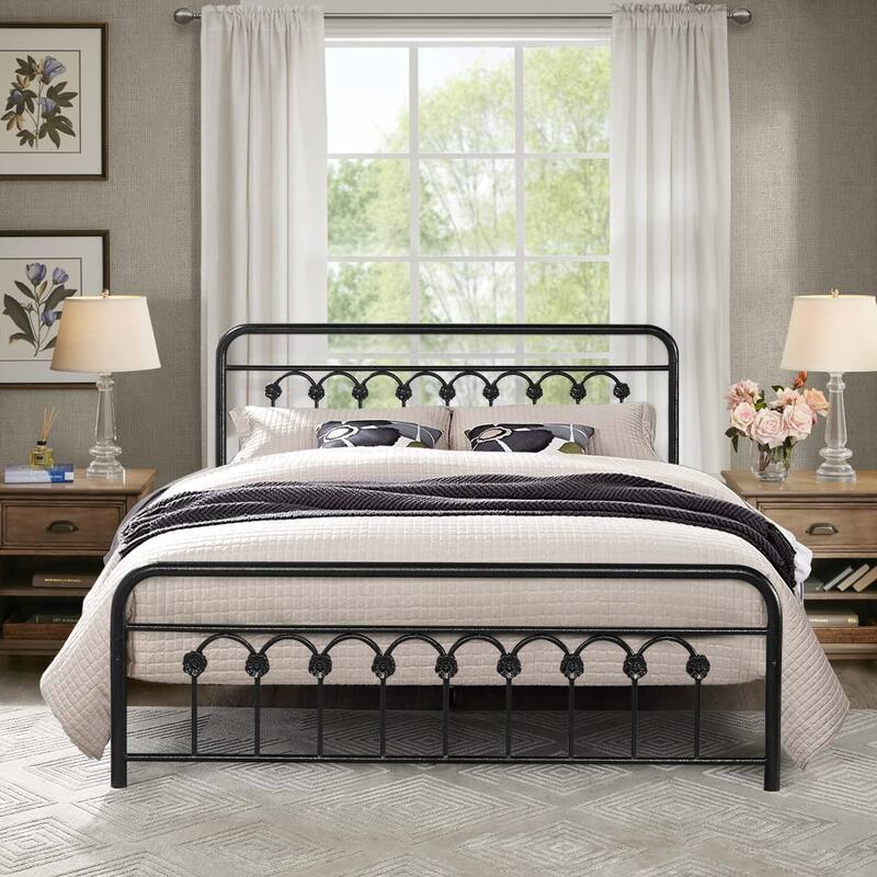VECELO Industrial Metal Platform Bed Frame with Headboard Twin/Full/Queen/King Size Bed