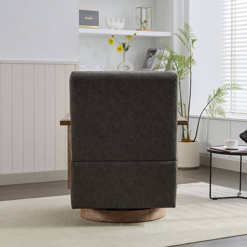 PU Leather Swivel Chair with Wood Armrests