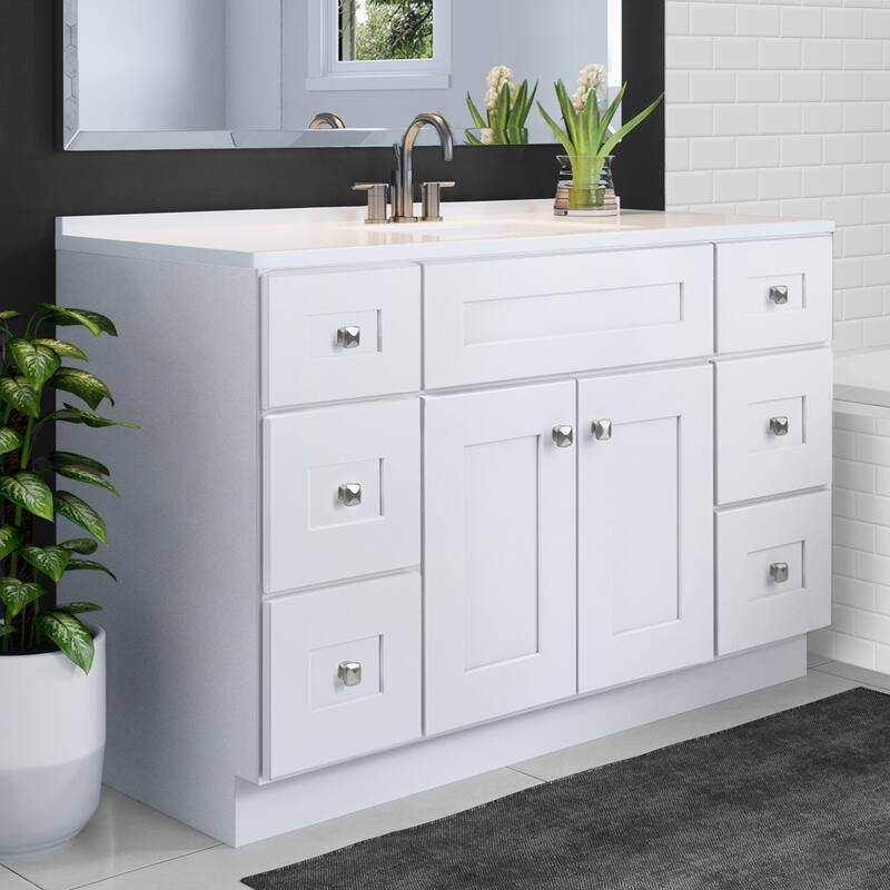 Brookings 49 Inch Fully Assembled Bath Vanity with Modern White Top - White
