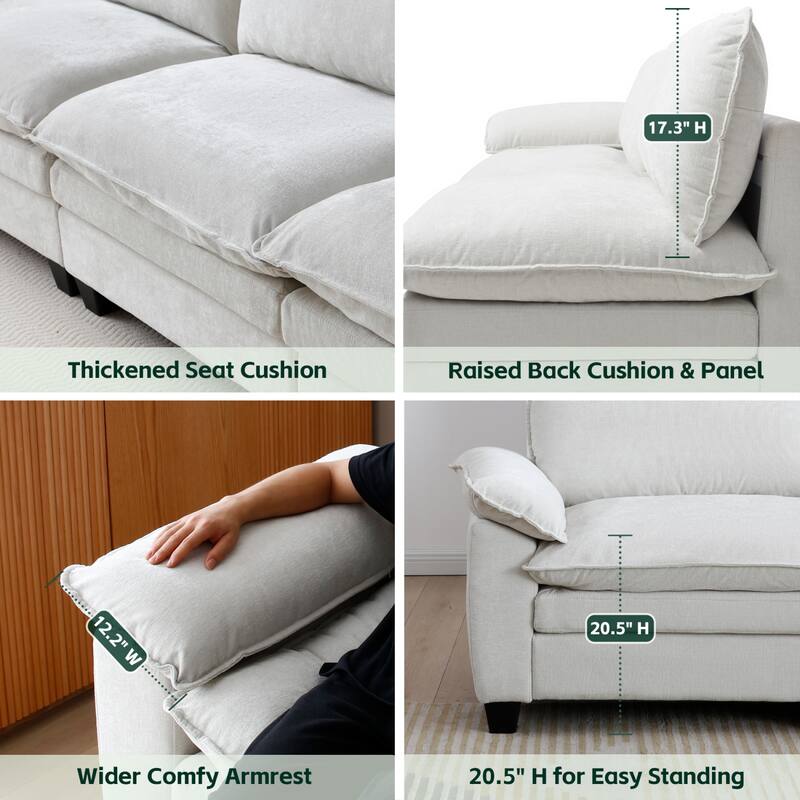 Roomfitters Large Modular 4-Seater Sofa with 2 Ottomans, U-Shaped Sectional Couch for Living Room