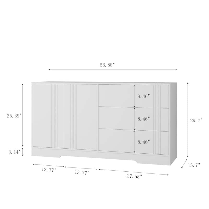 Sideboard Cabinet with 2 Doors & 3 Drawers, Kitchen Buffet Storage Cabinet, Large Coffee Bar Cabinet with Adjustable Shelves