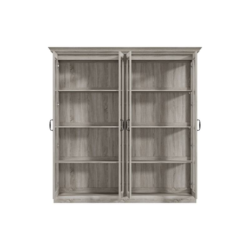 Glass Display Cabinet w/Light Tempered Glass Rustic Gray Oak Finish Bookshelvs Storage Cabinet