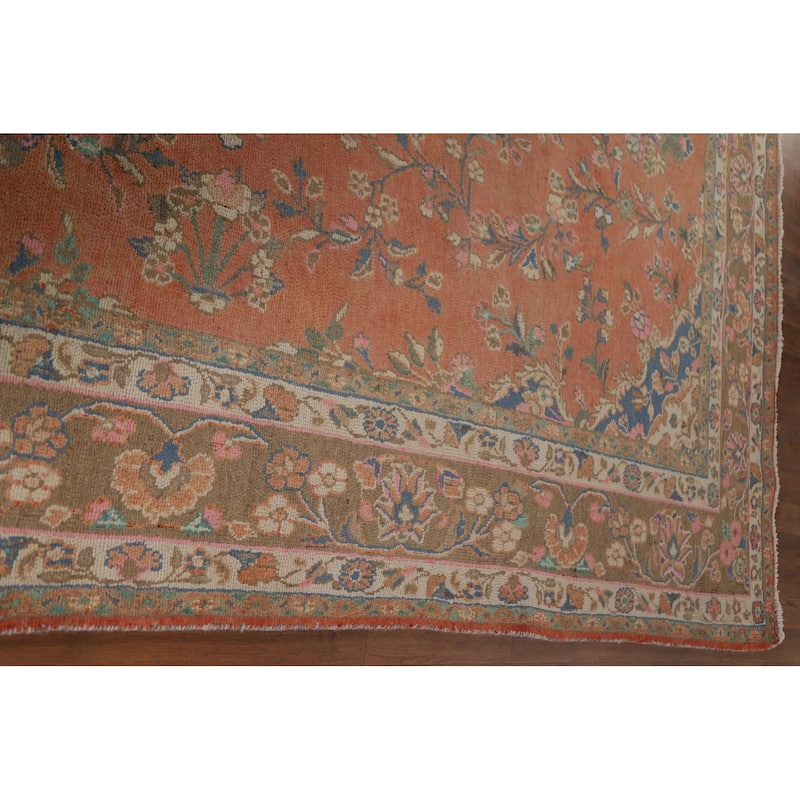 Hand Knotted Oriental 100% Wool Carpet Traditional Floral Coral Mashad Area Rug - 10' 7'' X 8' 0''