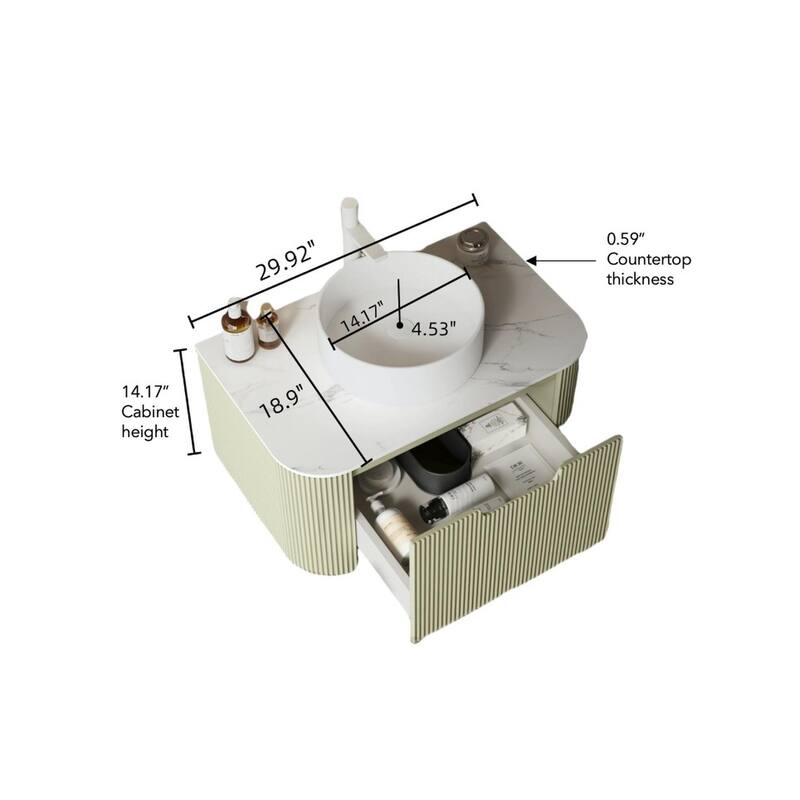 Wall Mounted Bathroom with White Round Ceramic Basin and Drawer