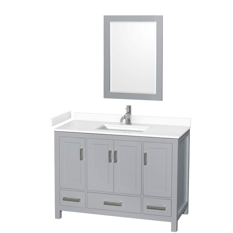 Sheffield Single Bathroom Vanity Set, Cultured Top, 24-Inch Mirror - 48-Inch Single - Gray, White Cultured Marble Top, Chrome Trim