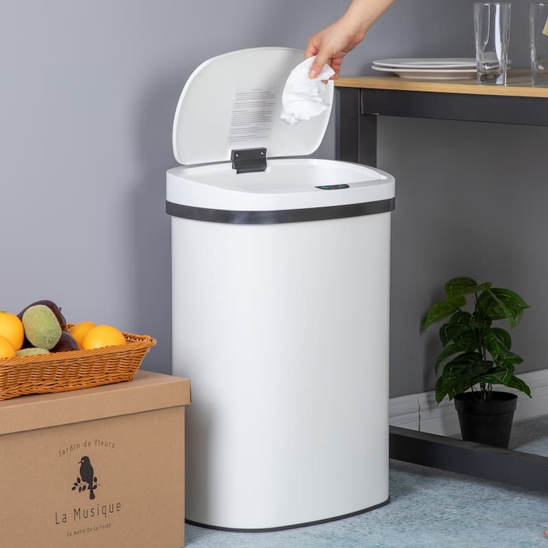 Motion Sensor 13 Gallon 50 Liter Stainless Steel Odorless Slim Trash Can by Furniture of America