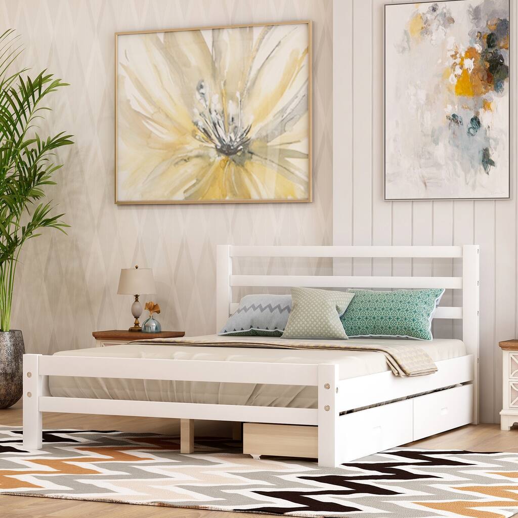 Yna White Full Size Wooden Platform Bed Frame with Storage
