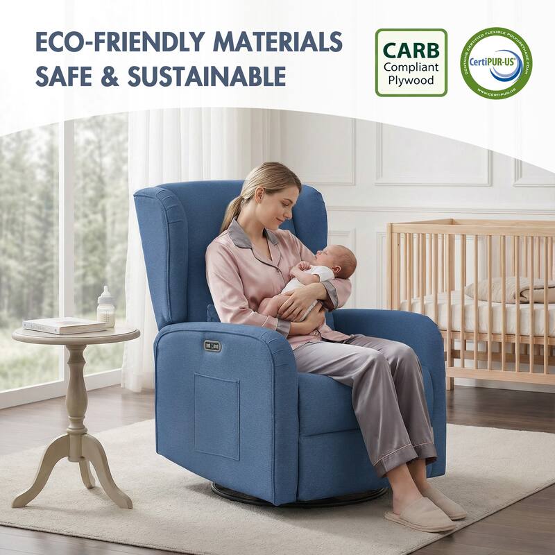 Madison Park Candace Power Recliner 3-in-1 with Swivel, Glider, USB Ports