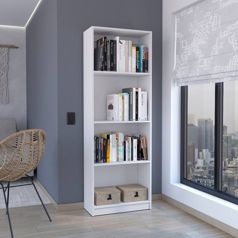 Home Bookcase with 4-Shelf Modern Display Unit for Books and Decor -White -Office - White