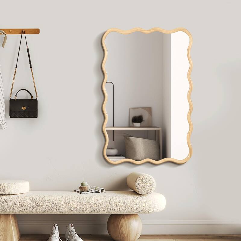 40x28 Inch Solid Wood Wavy Rectangle Mirror