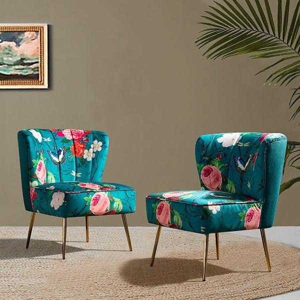 slide 1 of 69, Almira Living Room Armless Accent Chair Set of 2 with Elegant Pattern Blue