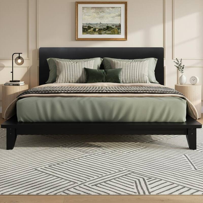 Minimalist Wood Platform Bed Frame with Headboard by Harper&Bright Designs