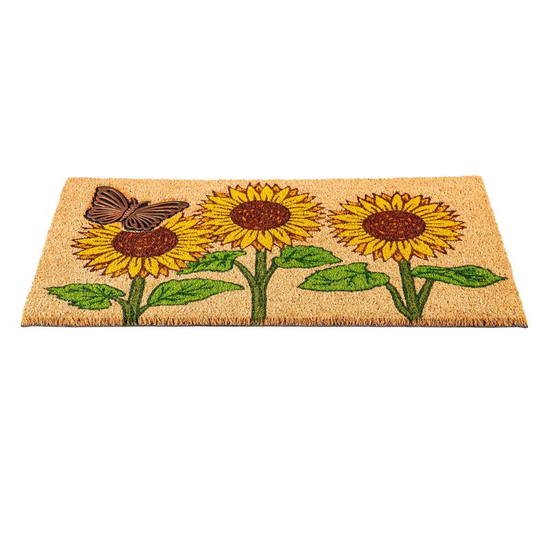 30 in. x 18 in. Sunflower Field Coir Mat with Rubber Embossed Butterfly