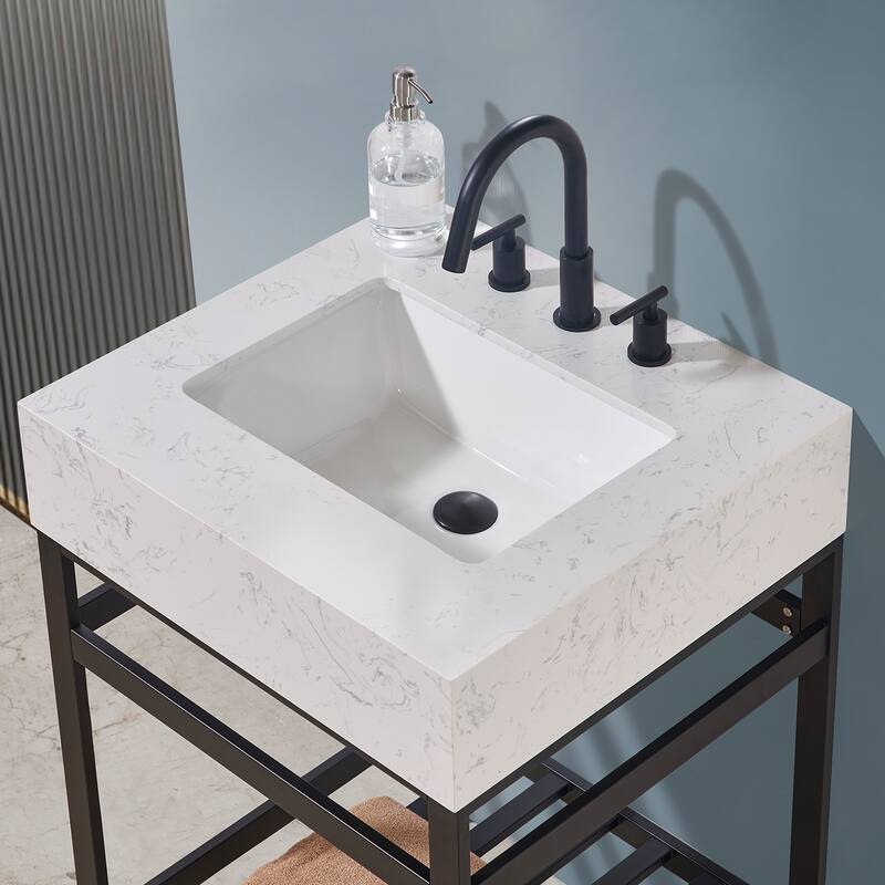 Altair Merano Stainless Steel Vanity Console with Stone Countertop and Mirror