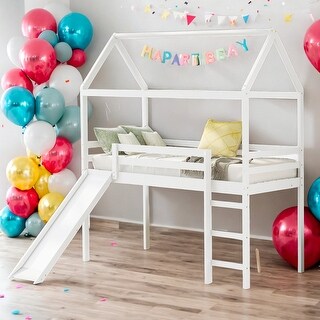 Twin Loft Bed House Bed With Slide,Solid Construction for Home