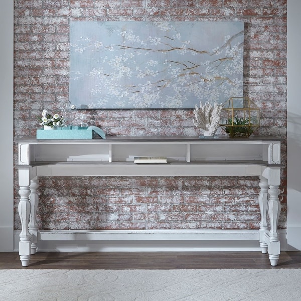 slide 2 of 10, Magnolia Manor Antique White Weathered Bark Console Bar Table Antique White