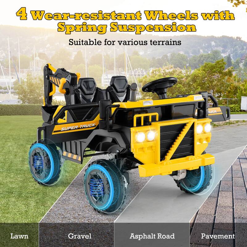 Costway 24V Ride On Excavator, 4WD Electric Truck Construction Vehicle - as pic shows - See Details