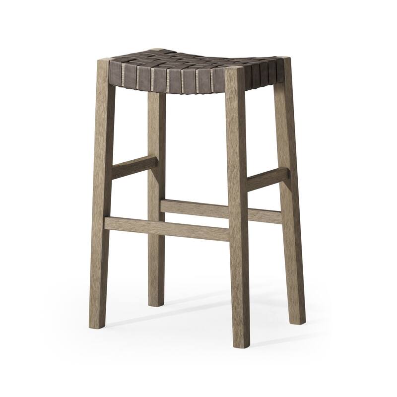 HomeRoots 31" Stone and Gray Faux Leather and Solid Wood Backless Bar Height Bar Chair