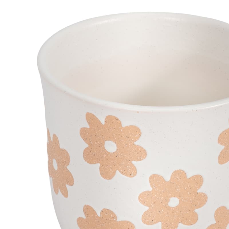 Stoneware Ceramic Planter Raised Floral Design Modern Decorative Pot