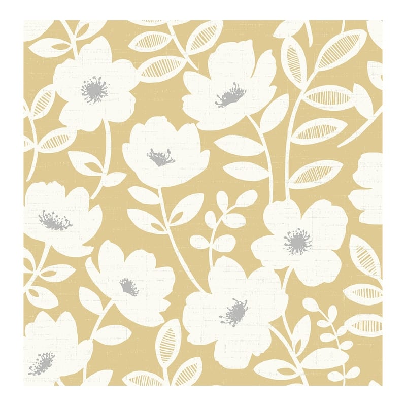 Brewster Bergman Mustard Scandi Flower Wallpaper - 20.5 x 396 x 0.025
