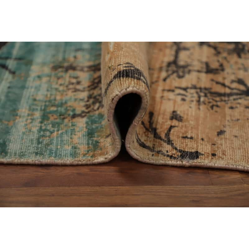 Hand Knotted Oriental Viscose Silk Carpet Modern Pictorial Oranges & Rust Abstract Area Rug - 7' 11'' X 4' 10''