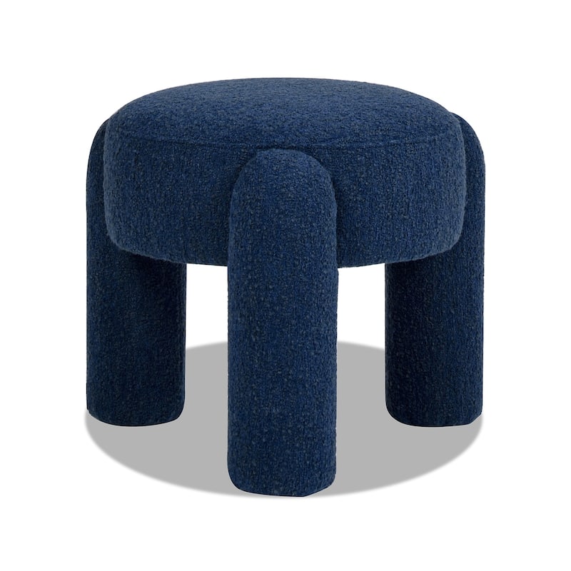 Hugo 20.5" Boucle Faux Sherpa Round Fully Upholstered Ottoman
