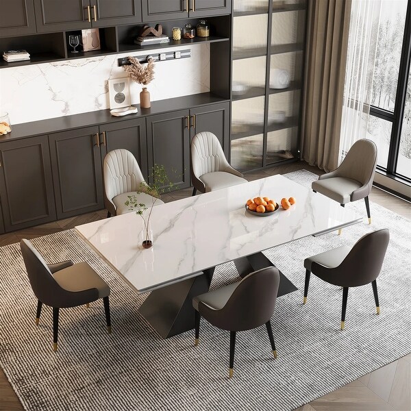 9 - Piece 110.24'' Extendable Sintered Stone Dining Table and 8