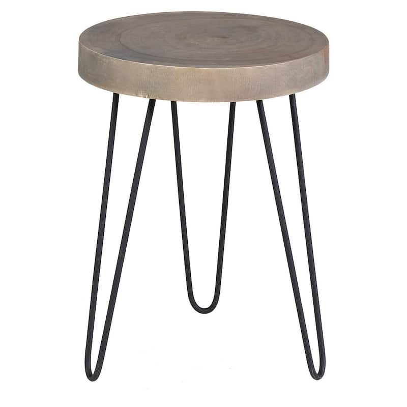 East at Main Cross-cut Wood Slab Side Table with Iron Legs - Small - Grey Wash