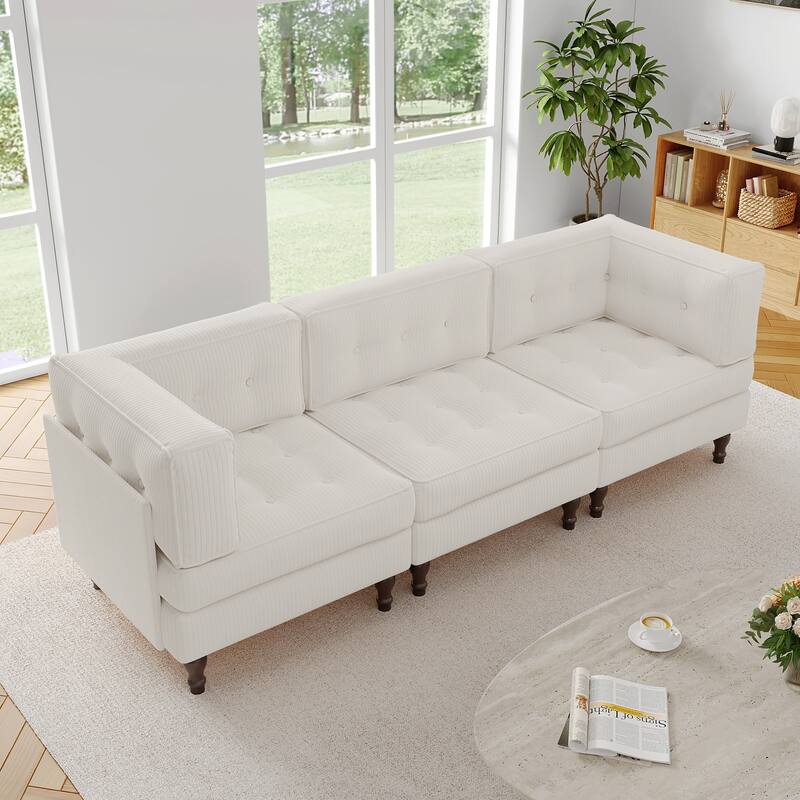 98"W Modular Upholstered Corduroy Sectional Sofa for Living Room