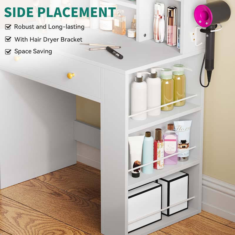 Moasis Small Makeup Vanity Desk with Mirror and Adjustable Lights - 15.75"D x 23.62"W x 55.91"H