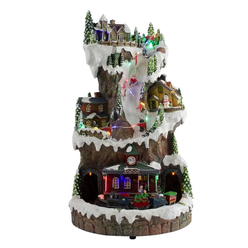 15" LED lighted Christmas Scene With A Turning Train And Music - Pre-Lit