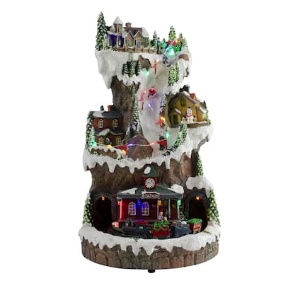 15" LED lighted Christmas Scene With A Turning Train And Music - Pre-Lit