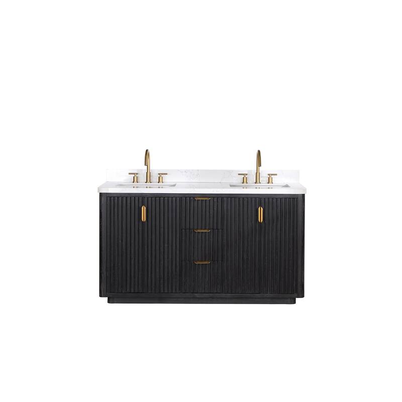 Miseno MV-NM-704160M Cadiz 60" Free Standing Double Basin Vanity Set - Fir Wood Black / Lightning White - Wood Finish