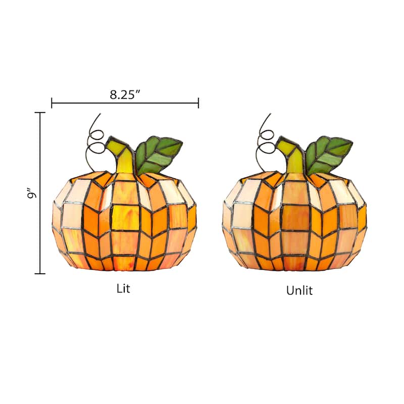 9" H Patch the Pumpkin Stained Glass Accent Lamp - 8.25"L x 8.25"W x 9"H