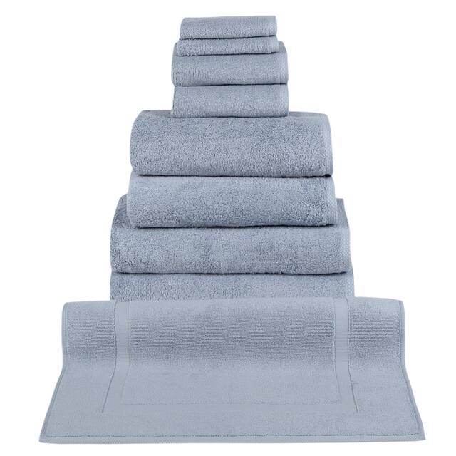 Classic Turkish Cotton Oversized 9-piece Towel Set - Blue