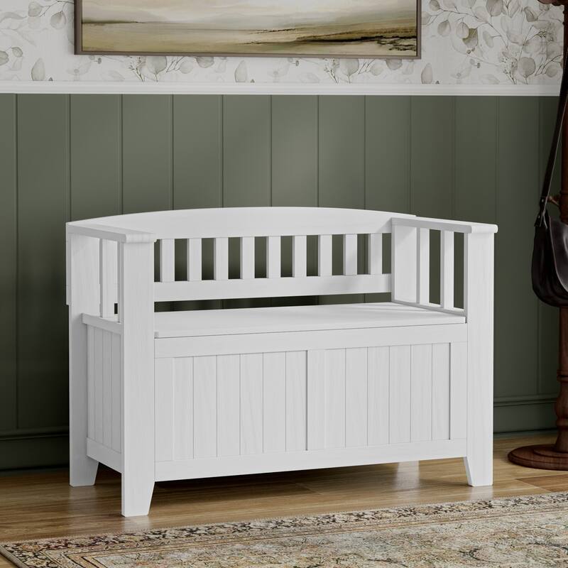 WYNDENHALL Normandy 36" Wide Solid Wood Transitional Small Entryway Storage Bench - 36 Inches wide - White