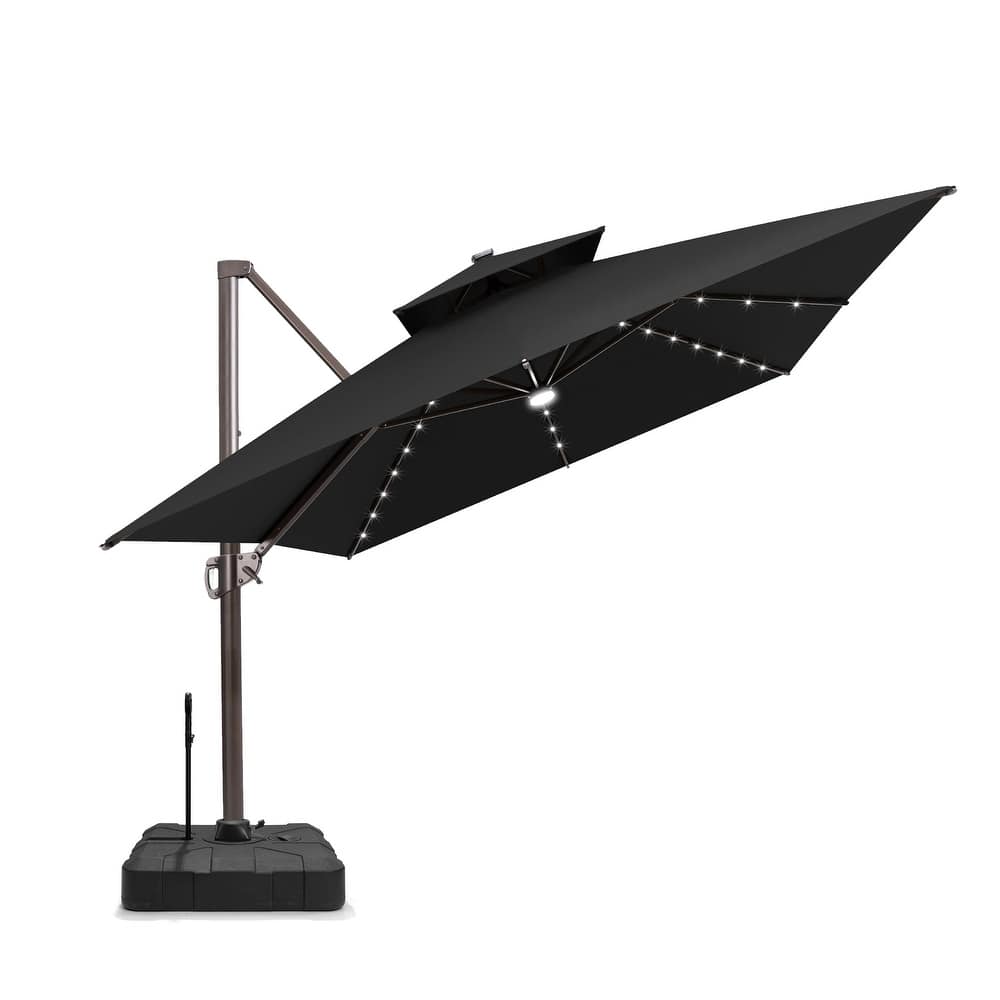 Pellebant 10X13 FT Outdoor Double Top Cantilever Patio Umbrella Solar LED Light with Rod Base